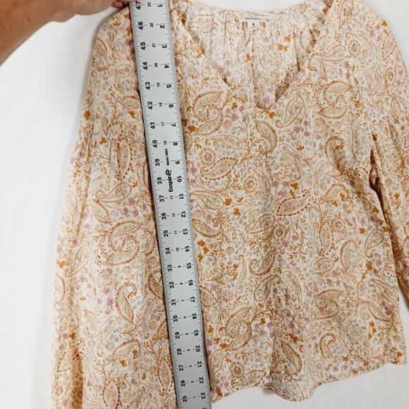 a.n.a. Medium Long Sleeve Paisley & Floral Print Top Cottage Core, Boho, Peasant - Picture 14 of 15
